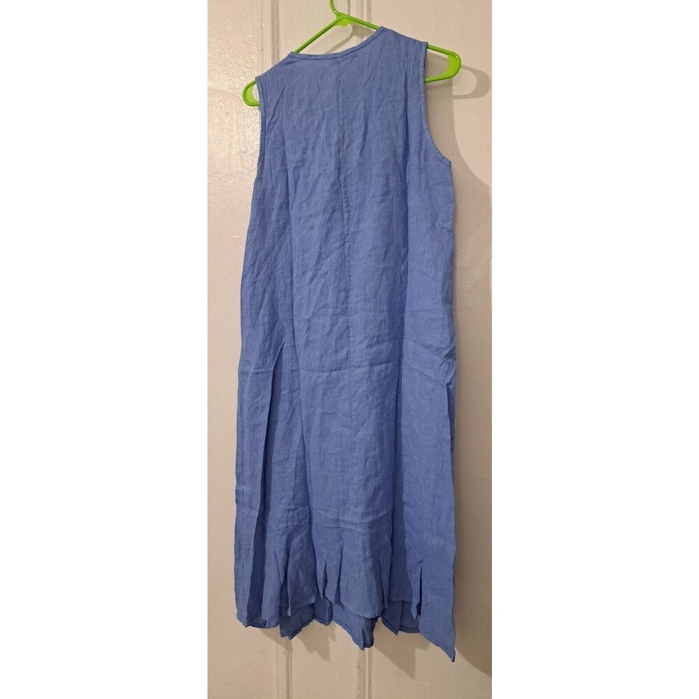 Francesca Bettini Womens large baby blue 100% linen midi dress flare swing - Picture 5 of 7